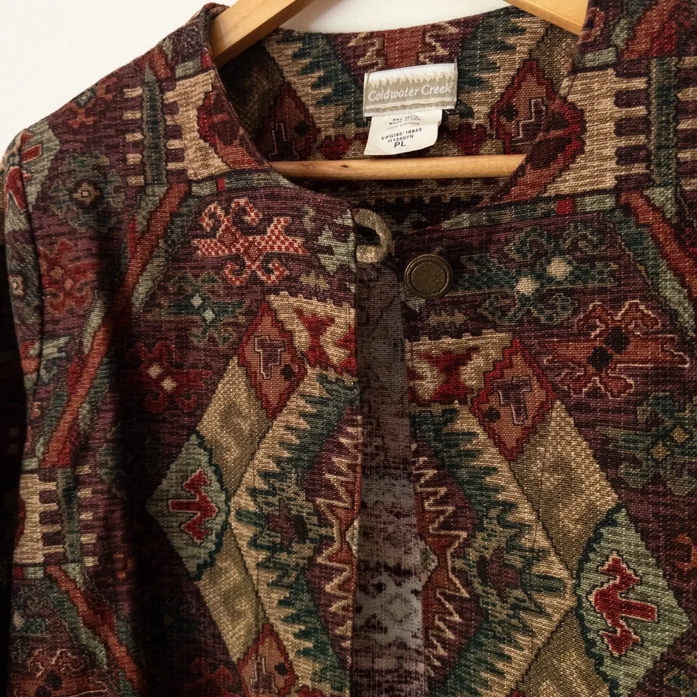 NWT VTG Coldwater Creek Tapestry Jacket Petite L Southwestern Boho Earthy Artsy - Picture 7 of 8